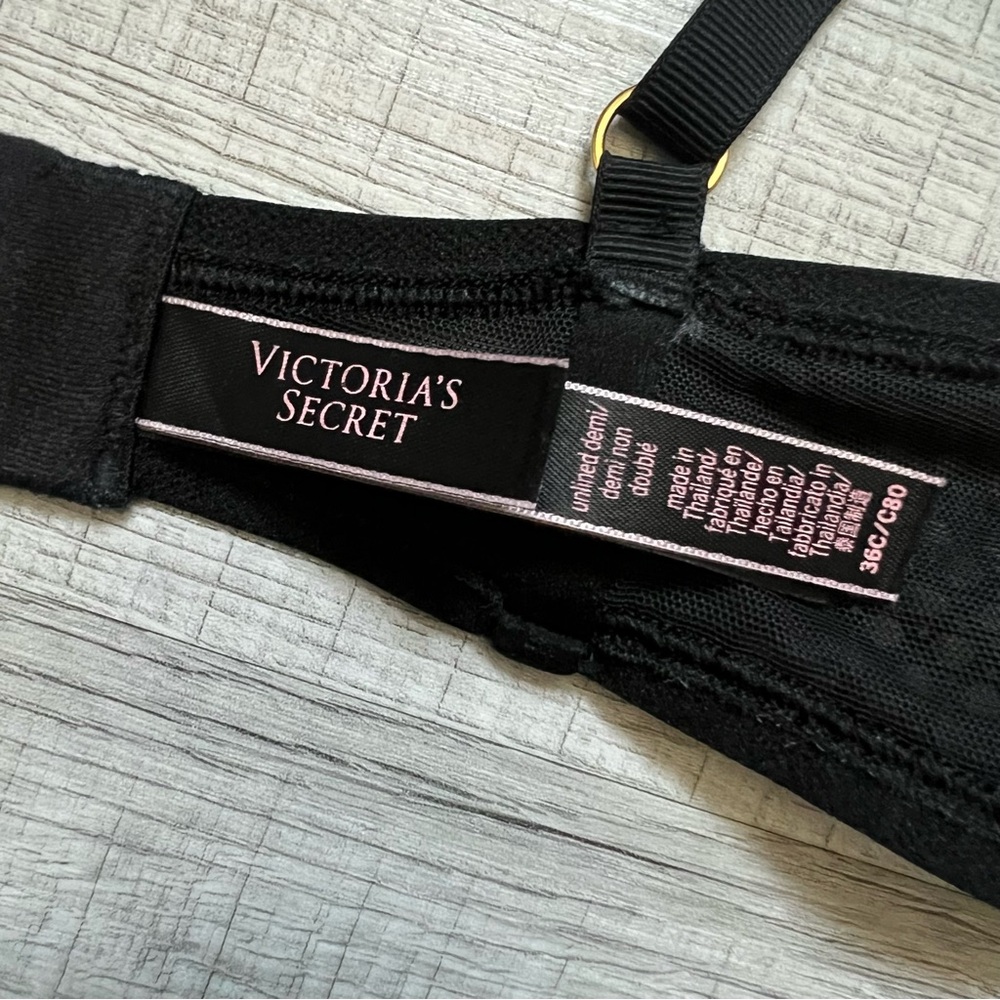 VICTORIA'S SECRET LUXE LINGERIE Unlined Demi Fishnet Mesh Plunge Bra Black 36C - Picture 13 of 14